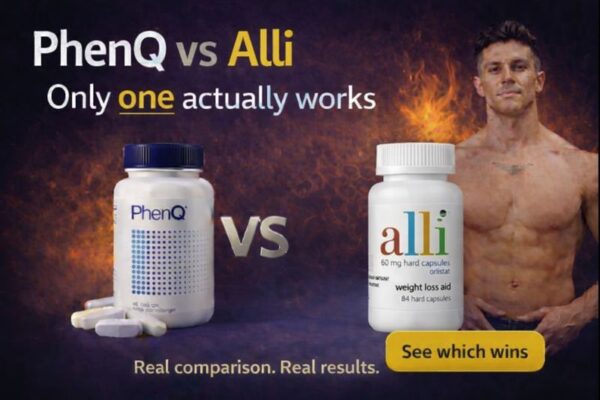 PhenQ vs Alli weight loss supplement comparison showing both bottles side by side